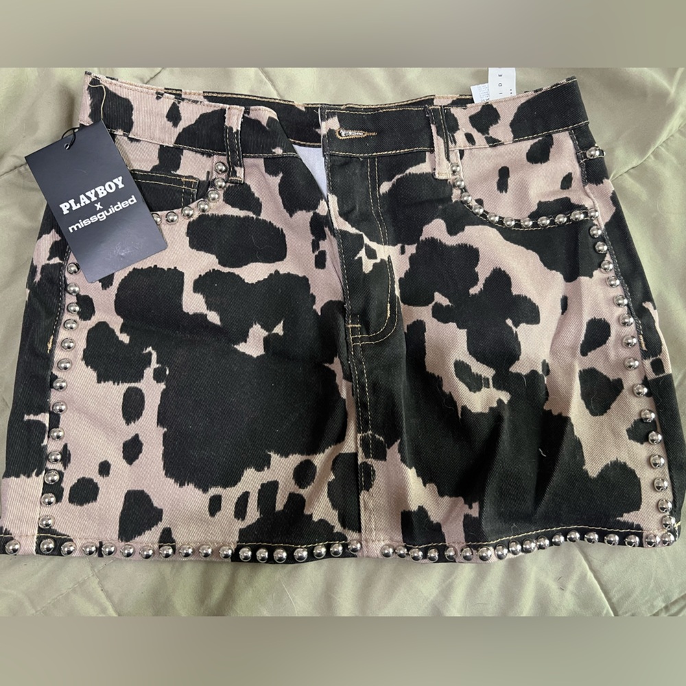 Missguided Black and Tan Cow Print Skirt